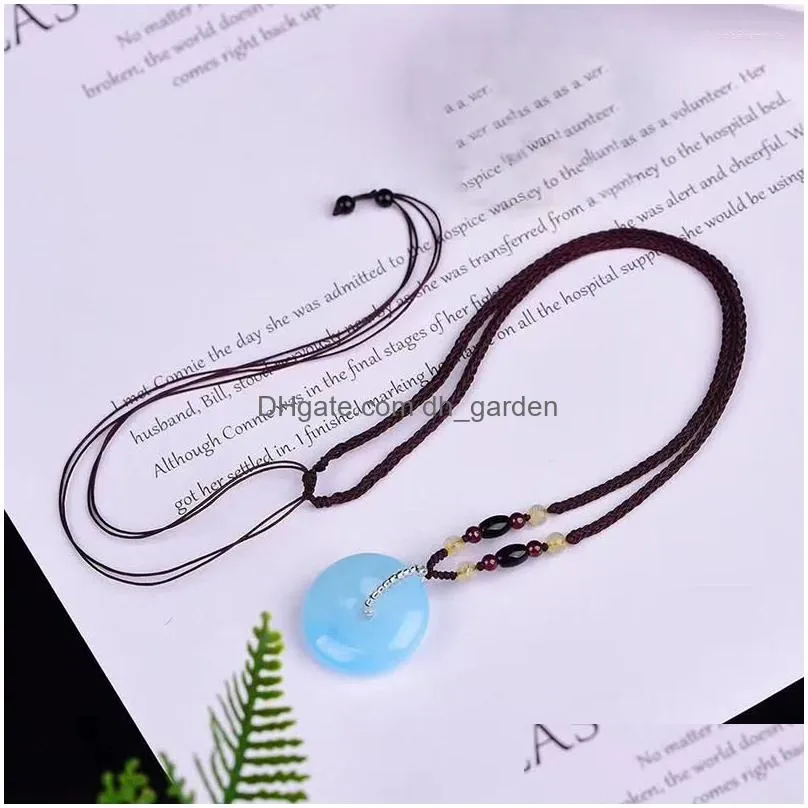 pendant necklaces light blue natural crystal safety button necklace lucky transport women girl evil spirits fashion jewelry