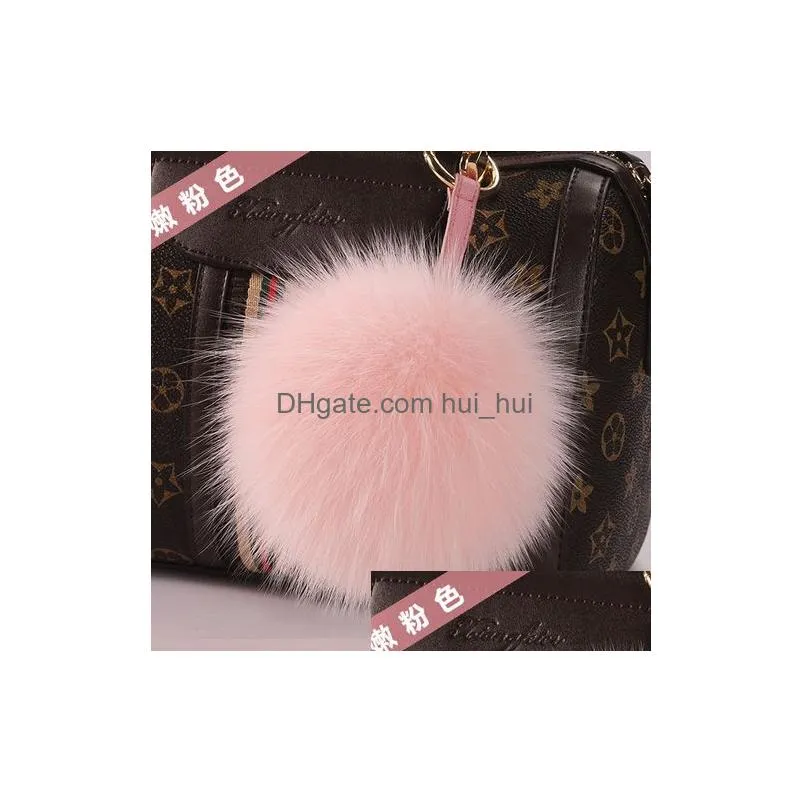 fashion 15cm big size real fur ball keychain pompons car key chains pom poms keyring for charm bag pendant