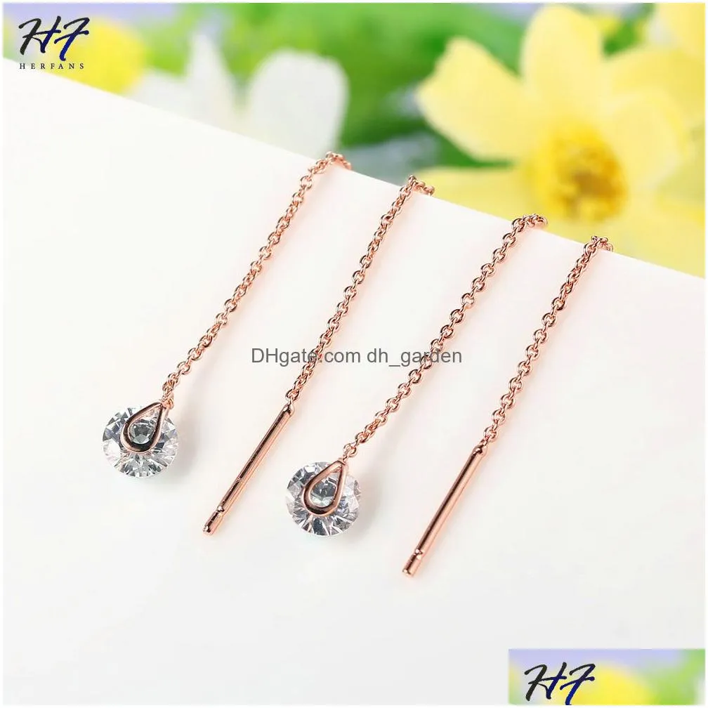 Dangle & Chandelier Unique Drop Line Long Earrings For Women Rose Gold Color Cubic Zircon Crystal Jewelry E549 E100 Drop Del Dhgarden Otqgq