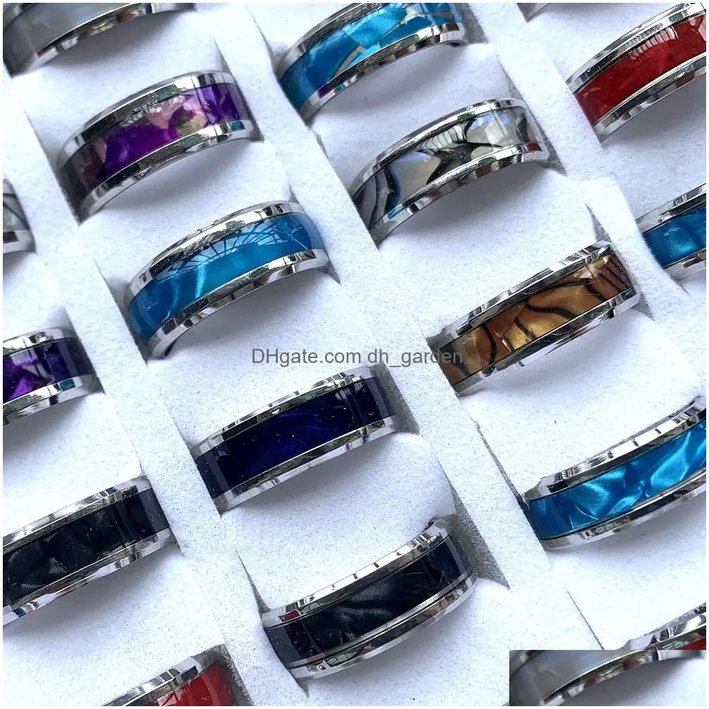 wholesale 30pcs silver abalone shell stainless steel rings mix for boys girls party gifts women men fashion jewelry