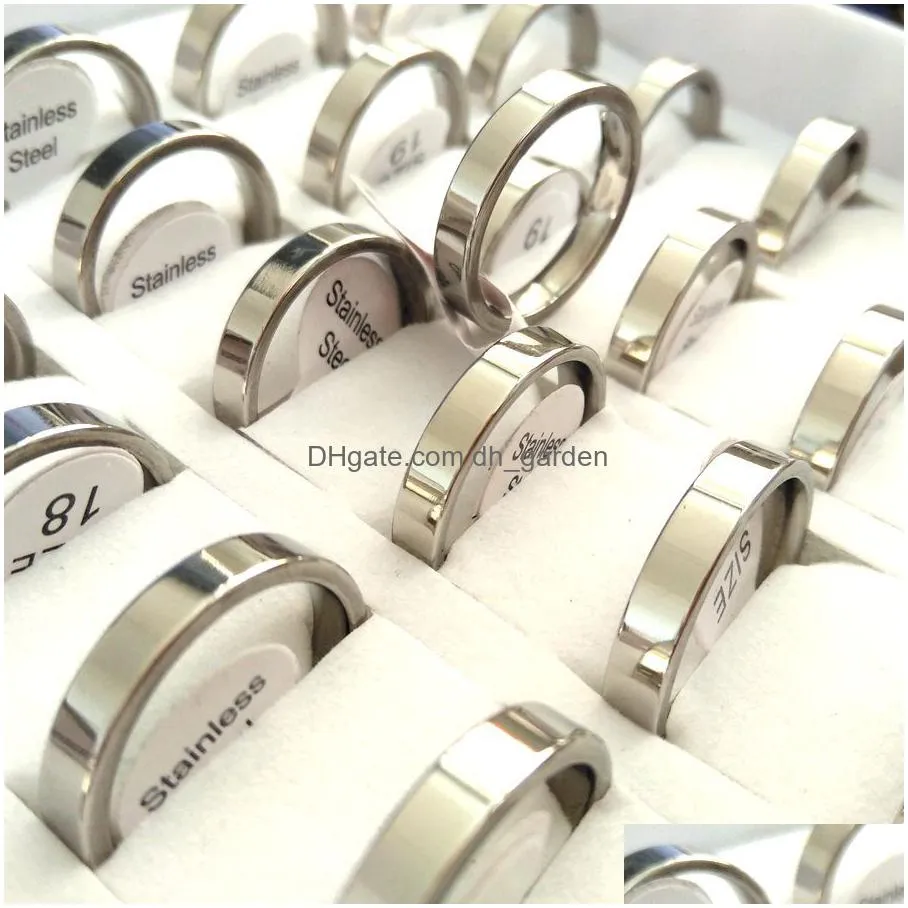 wholesale 100pcs 4mm comfortable silver 316l stainless steel rings fashion plain flat band jewelry ring for man women