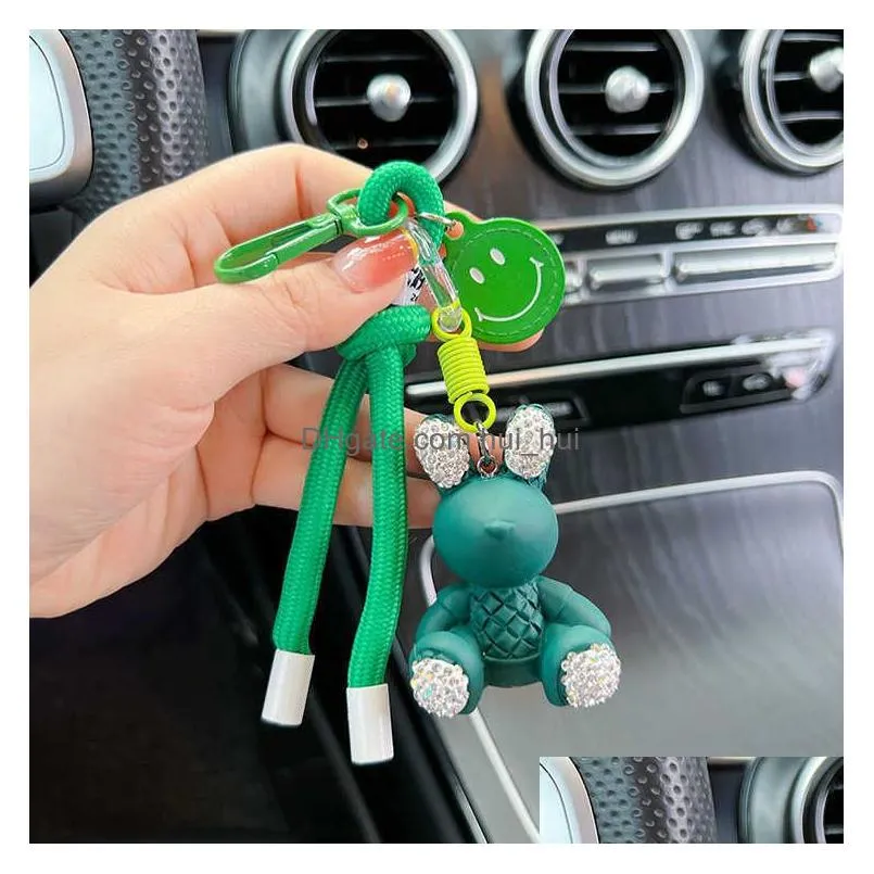 summer braid rope diamond rabbit keychain cute candy color vehicle key chain package pendant gift