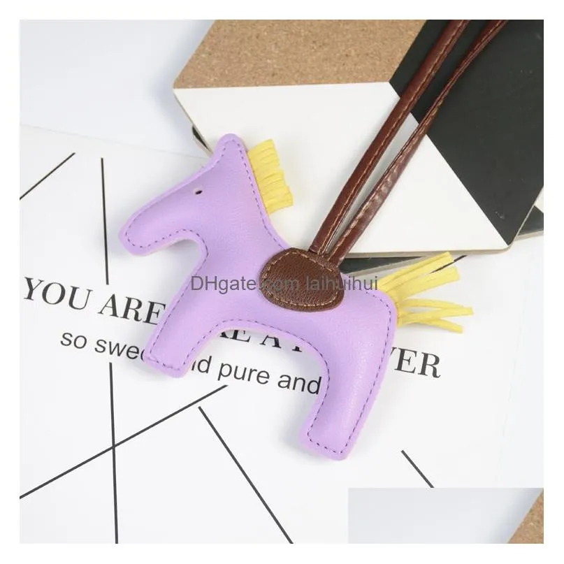 charm bag for women purse car key chains handmade fashion accessories cute pony pu leather keychain9105544