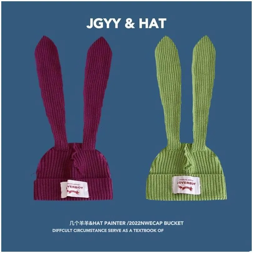 beanieskull caps slogan hat bunny ears lover boy winter knitted wool fashion cute autumn men women personality luxury brand 221123