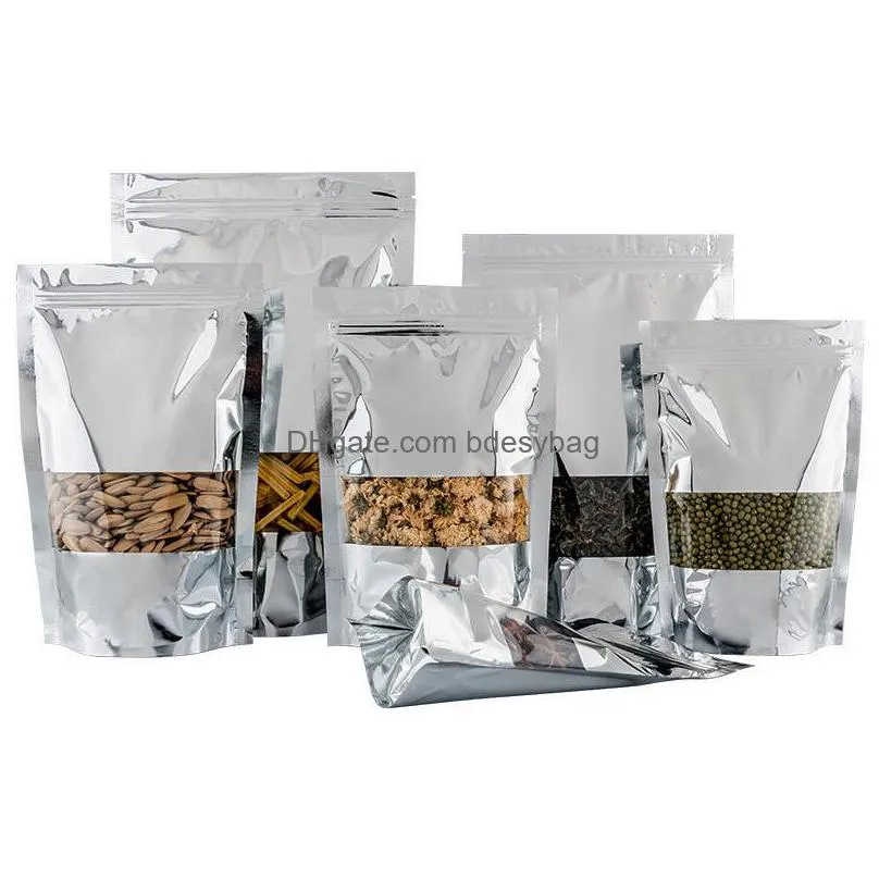 resealable glossy silver aluminum foil window self seal bag stand up visiable snack biscuits heat sealing pouches lx4235