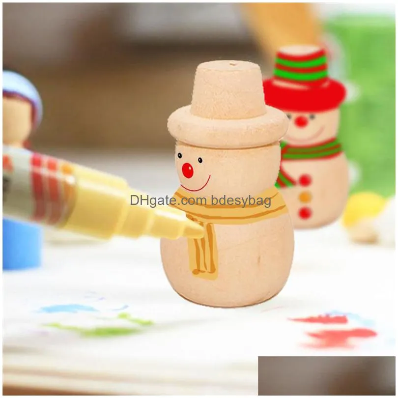 children log dolls wooden figurines christmas decoration handicraft/kids diy painting wooden dolls trees snowman craft toy ct0409