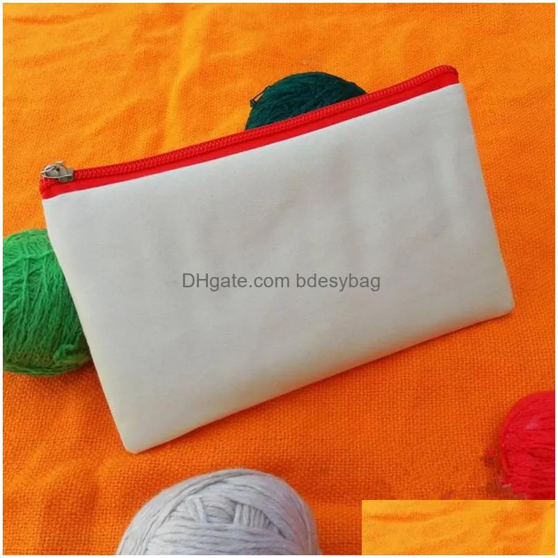 colorful blank canvas zipper pencil cases pen pouches cotton cosmetic bags makeup bags mobile phone clutch bag organizer lx0562