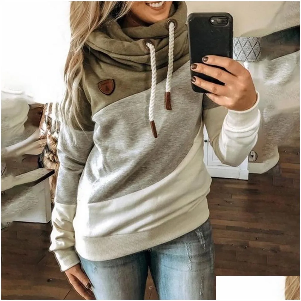 womens hoodies sweatshirts oversized women cowl neck color block striped drawstring hoodie pullover sweatshirt tops clothing street wear