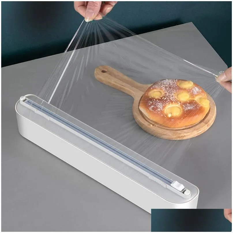 Other Kitchen Tools Magnetic Cling Film Wrap Dispenser Plastic Cutter Food Tool Nontoxic Baking Paper 230627