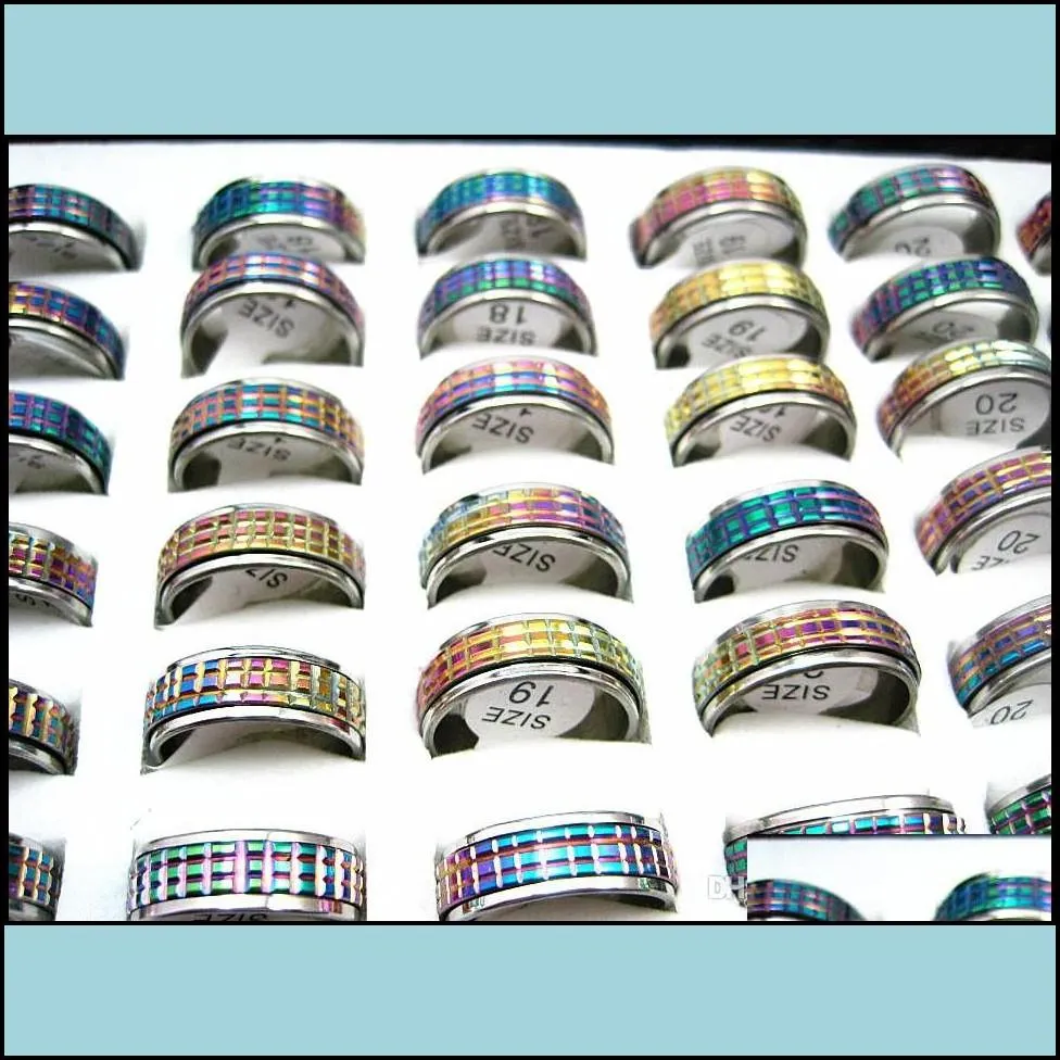 band rings wholesale bk lots 50pcs rainbow color stainless steel cutting spinner fashion jewelry rings brand lot drop delivery 20