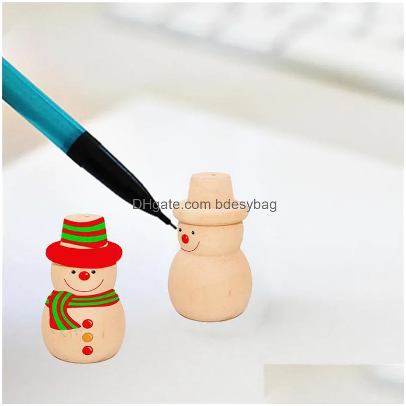 children log dolls wooden figurines christmas decoration handicraft/kids diy painting wooden dolls trees snowman craft toy ct0409