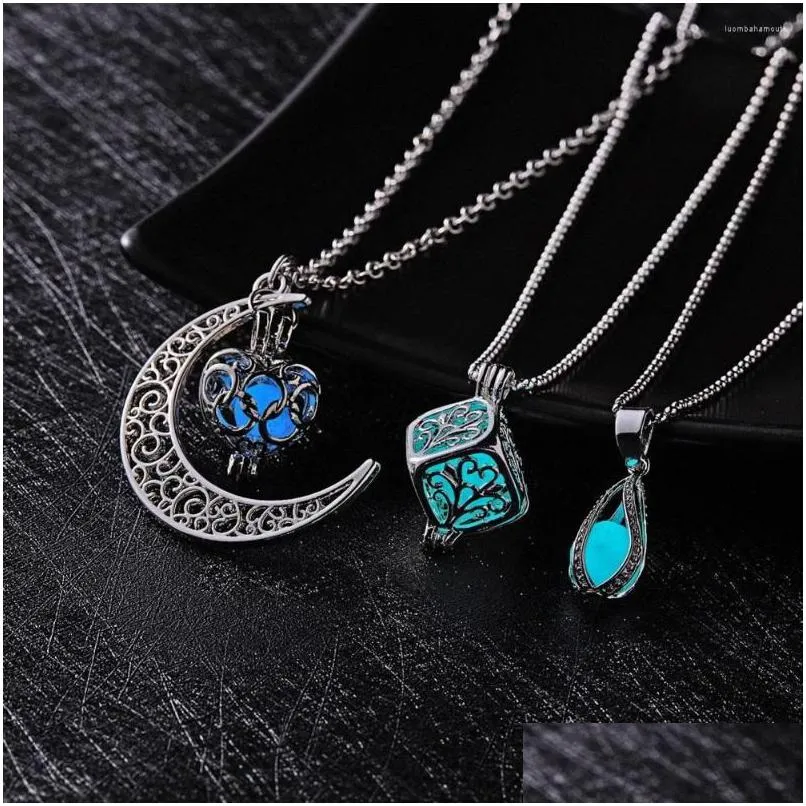 pendant necklaces glow in the dark necklace moon square heart for woman hollow water drop night fluorescence light accessories