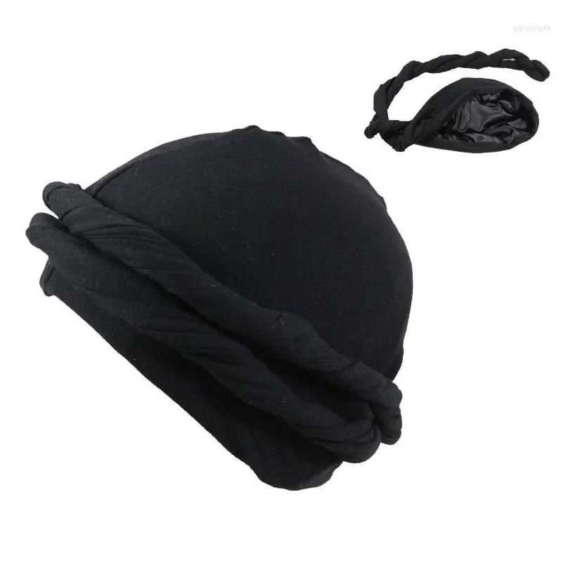 berets halo turban durag vintage twist head wraps scarf for men elastic modal satin lined caps