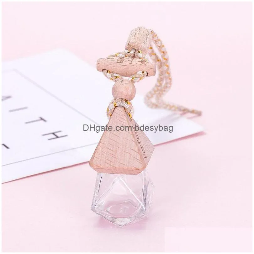 high quality perfume diffuser bottle 5ml hang car air freshener wooden cap glass car perfume bottle w0023