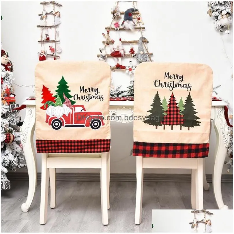 Chair Covers 56 X 45Cm Christmas Chair Er Cotton Linen Dining Household Xmas New Year Chairs Back Ers Decoration Sliper Seat Drop Deli Dhtfu