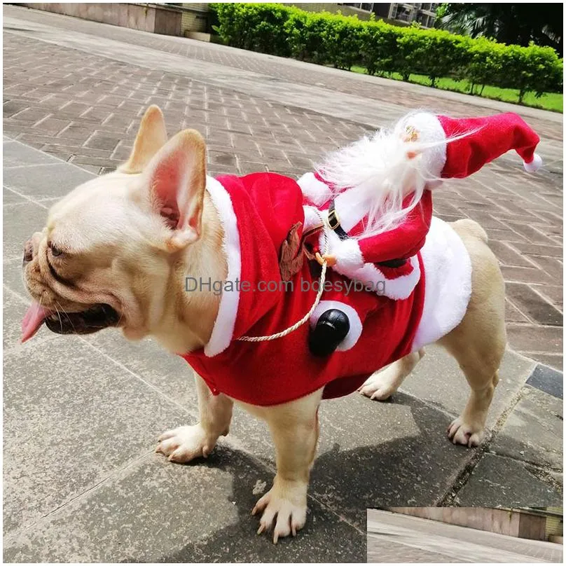 Dog Apparel Christmas Pet Dog Apparel Cat Costumes Funny Santa Claus Costume For Cats Novelty Clothes Pug Clothing Drop Delivery Home Dhf1O