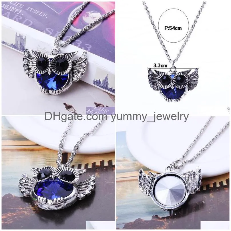 necklaces pendant chain necklace flying owl blue beautifully crystal rhinestone bead fashion pendant necklace