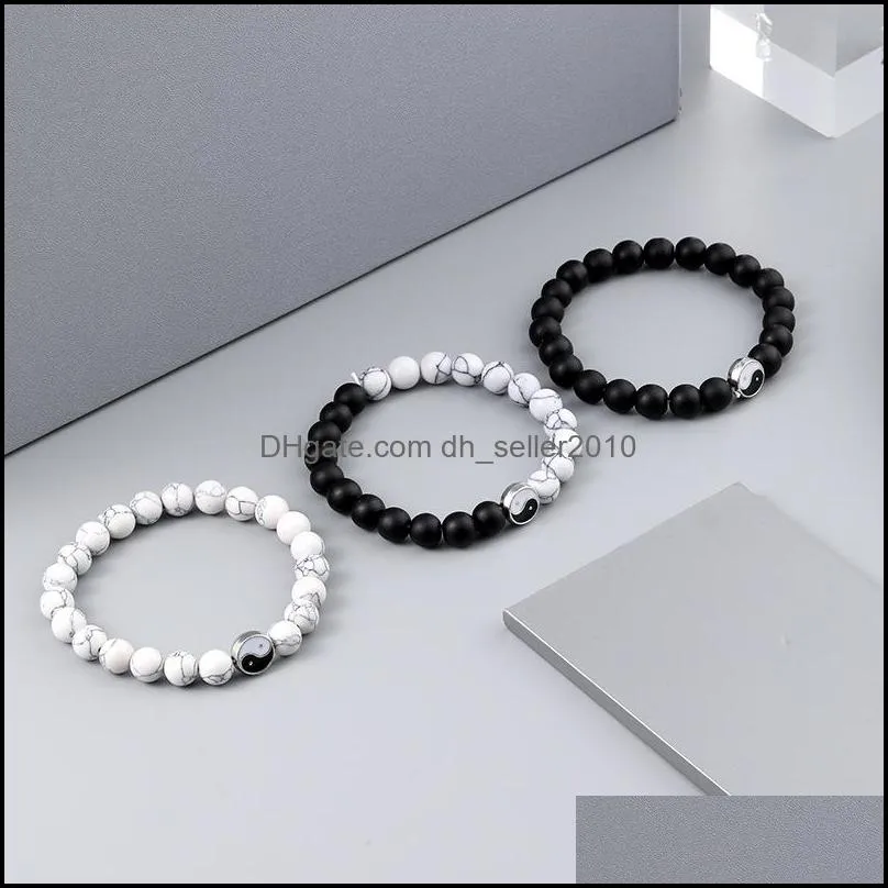 yin yang beaded bracelets strands for men lucky couple bracelet women black white onyx stone beads pulsera bangle jewelry c3