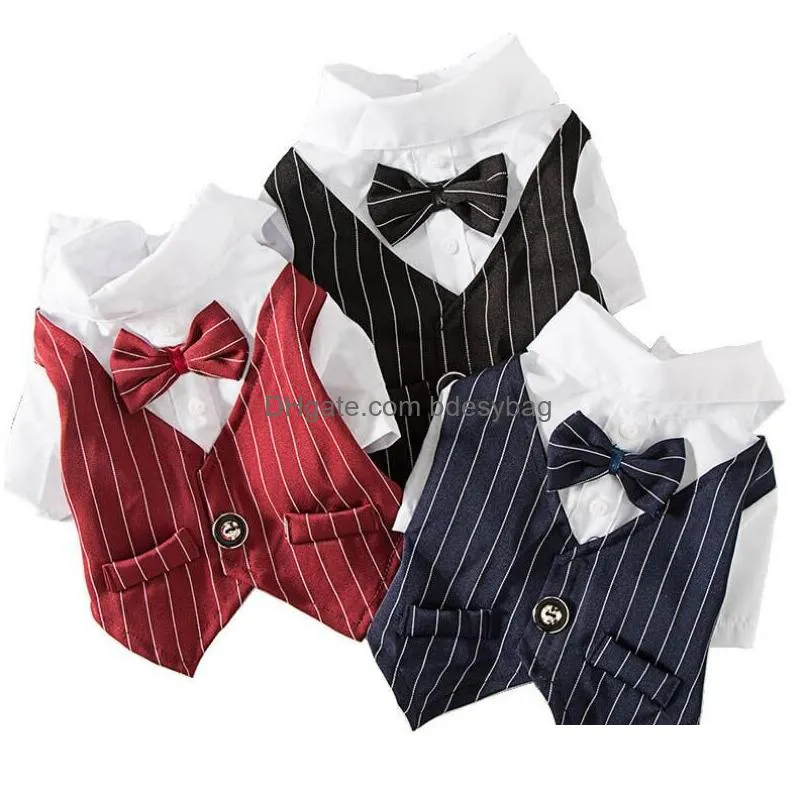 Cat Costumes Wholesale Cat Costumes Gentleman Dog Clothes Wedding Suit Formal Shirt Small Dogs Bowtie Tuxedo Pet Outfit Halloween Chri Dh2V4