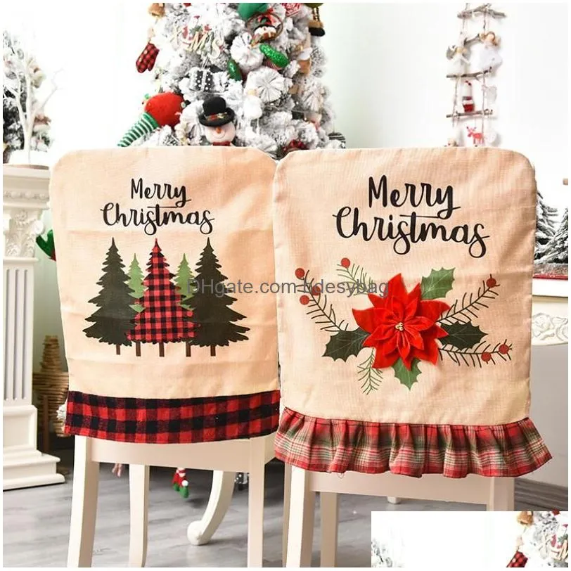Chair Covers 56 X 45Cm Christmas Chair Er Cotton Linen Dining Household Xmas New Year Chairs Back Ers Decoration Sliper Seat Drop Deli Dhtfu