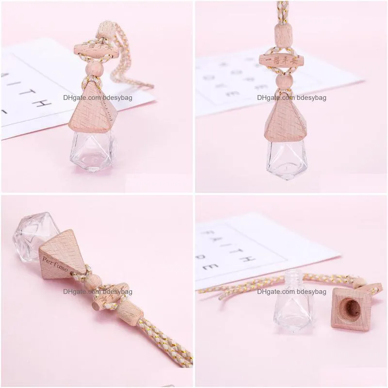 high quality perfume diffuser bottle 5ml hang car air freshener wooden cap glass car perfume bottle w0023