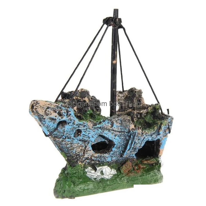 Decorations Aquarium Fish Tank Decorations Landscape Pirate Ship Wreck Ships Decor Resin Boat Ornament Accessories Drop Delivery Home Dhurv