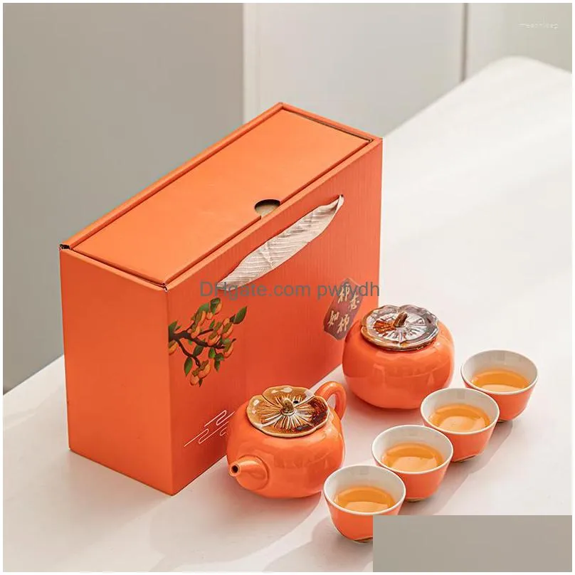 teaware sets holiday gift tea set persimmon ruyi teapot cup orange box with hand