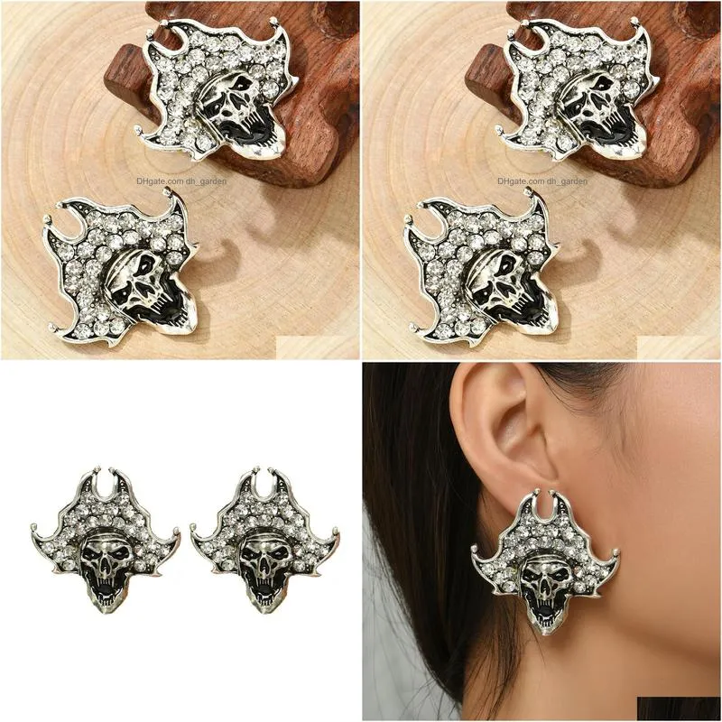 charm europe and the united states new highend alloy skull head diamondstudded halloween earrings retro personality simple earrings