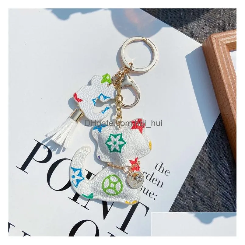 cat diamond design car keychain favor flower bag pendant charm jewelry keyring holder for men gift fashion pu animal key chain
