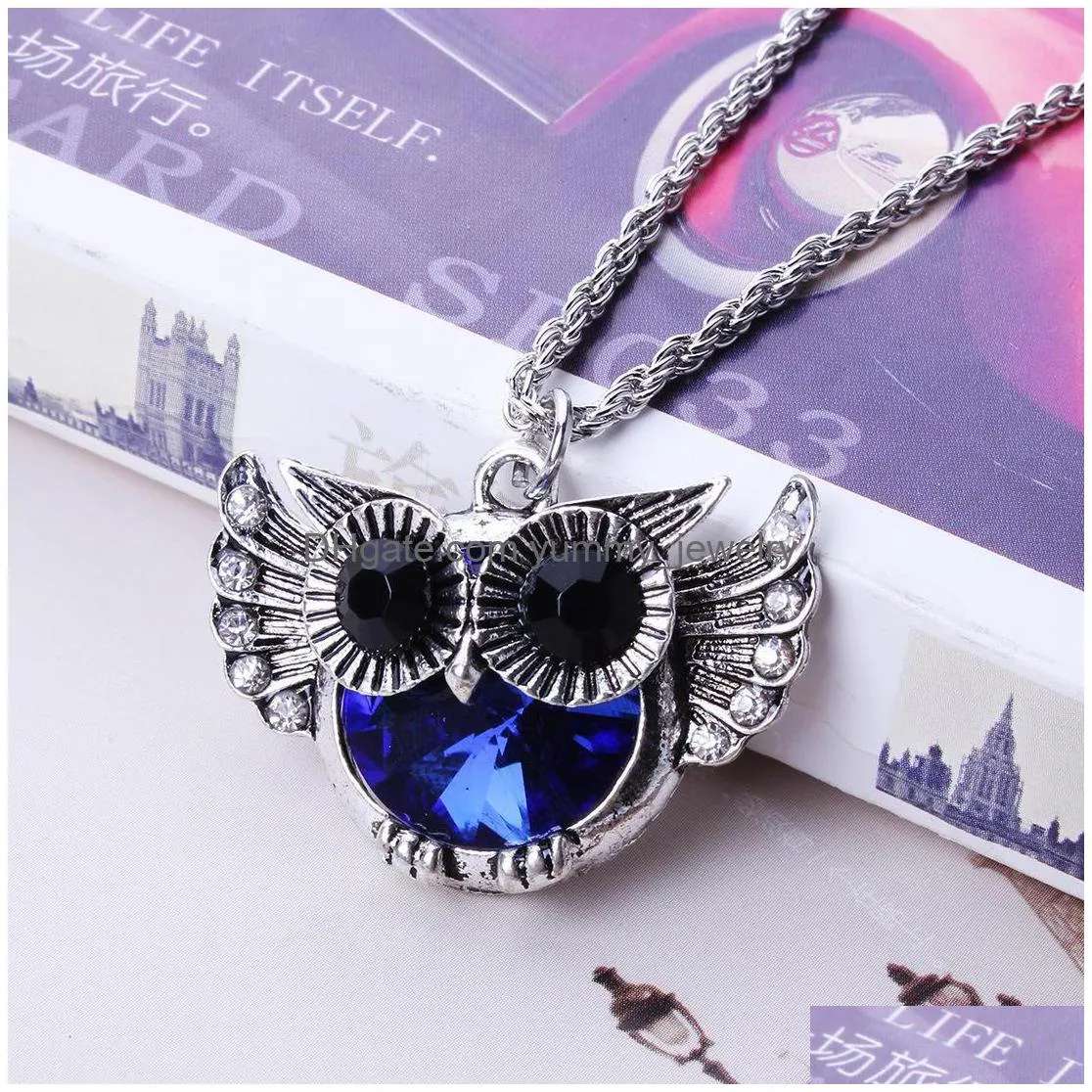 necklaces pendant chain necklace flying owl blue beautifully crystal rhinestone bead fashion pendant necklace