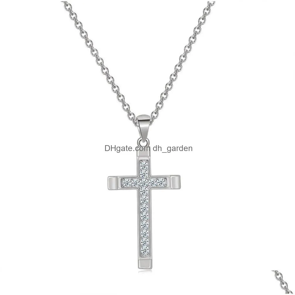 Pendant Necklaces Pendant Necklace For Women Luxury Zircon Cross Light Gold Color Kpop Choker Chain Christmas Gift Jewelry N Dhgarden Otvcr