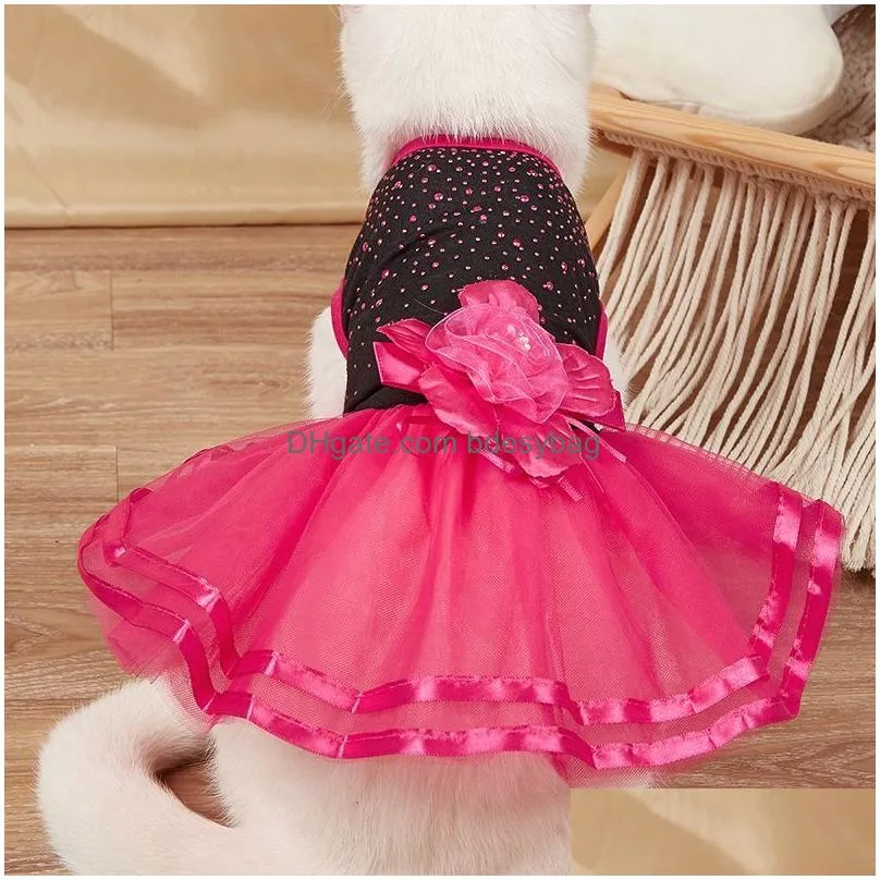 Dog Apparel Pet Dog Apparel Rose Flower Gauze Dress Skirt Puppycat Princess Clothes For Cat Costume Xs/S/M/L/Xl Drop Delivery Home Gar Dhr3O