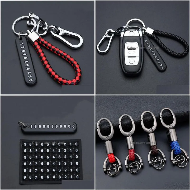 anti-lost car key pendant split rings keychain phone number card keyring auto vehicle lobster clasp key chain car accessories