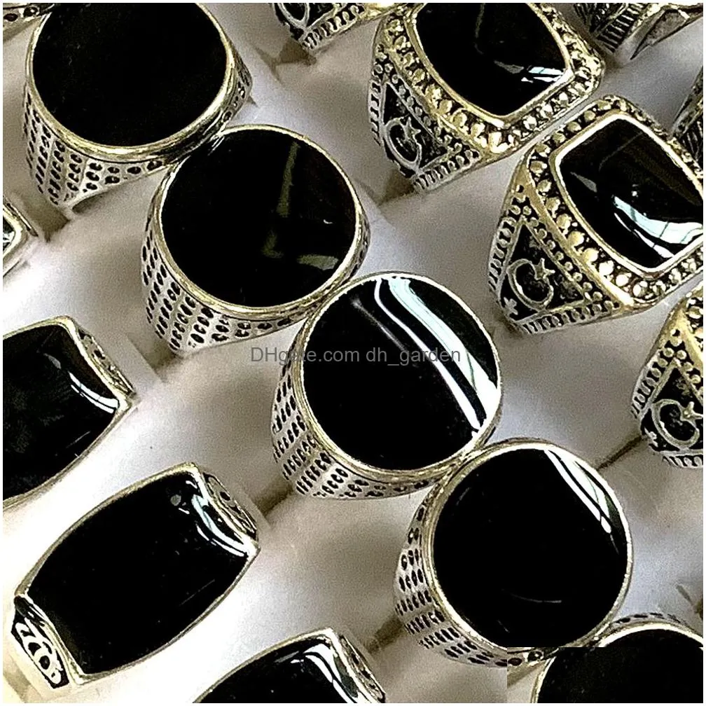wholesale 30 black enamel vintage design rings mix women men cool retro jewelry