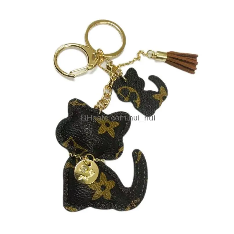 cat diamond design car keychain favor flower bag pendant charm jewelry keyring holder for men gift fashion pu animal key chain