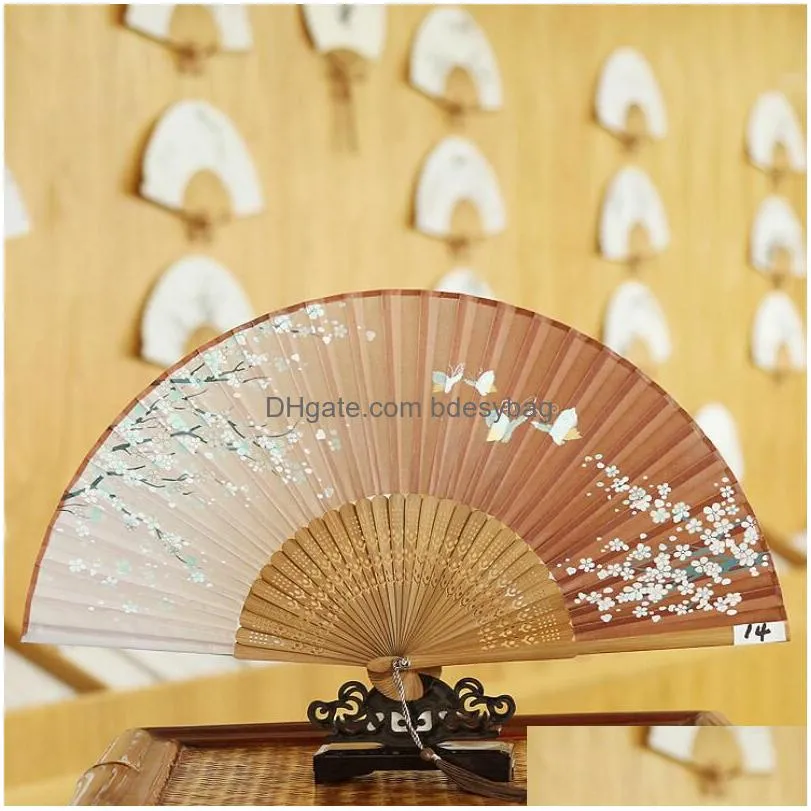 Party Favor Chinese Style Party Favor Pattern Silk Folding Fan Dance Wedding Hand Held Flower Women Po Prop Tool Art Drop Delivery Hom Dhajt