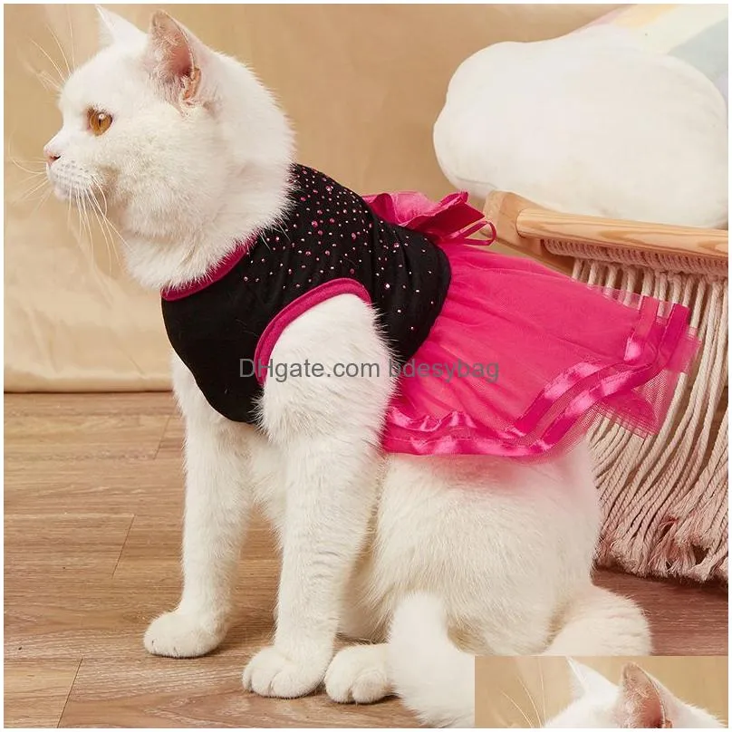 Dog Apparel Pet Dog Apparel Rose Flower Gauze Dress Skirt Puppycat Princess Clothes For Cat Costume Xs/S/M/L/Xl Drop Delivery Home Gar Dhr3O