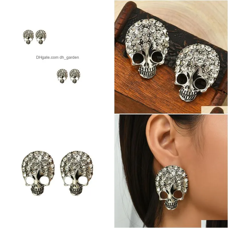 charm european and american crossborder retro skull full drill personality simple fashion female halloween earrings female