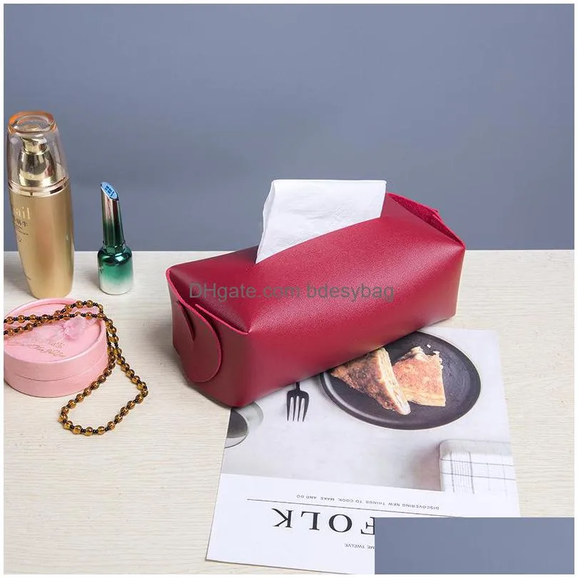 tissue box cover soft pu leather foldable handkerchief box napkin holder for living room kitchen desktop tissue boxes lx4170