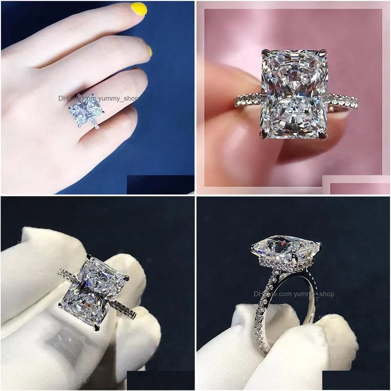 925 sterling silver ring cut 5ct diamond moissanite square engagement wedding band rings for women gift