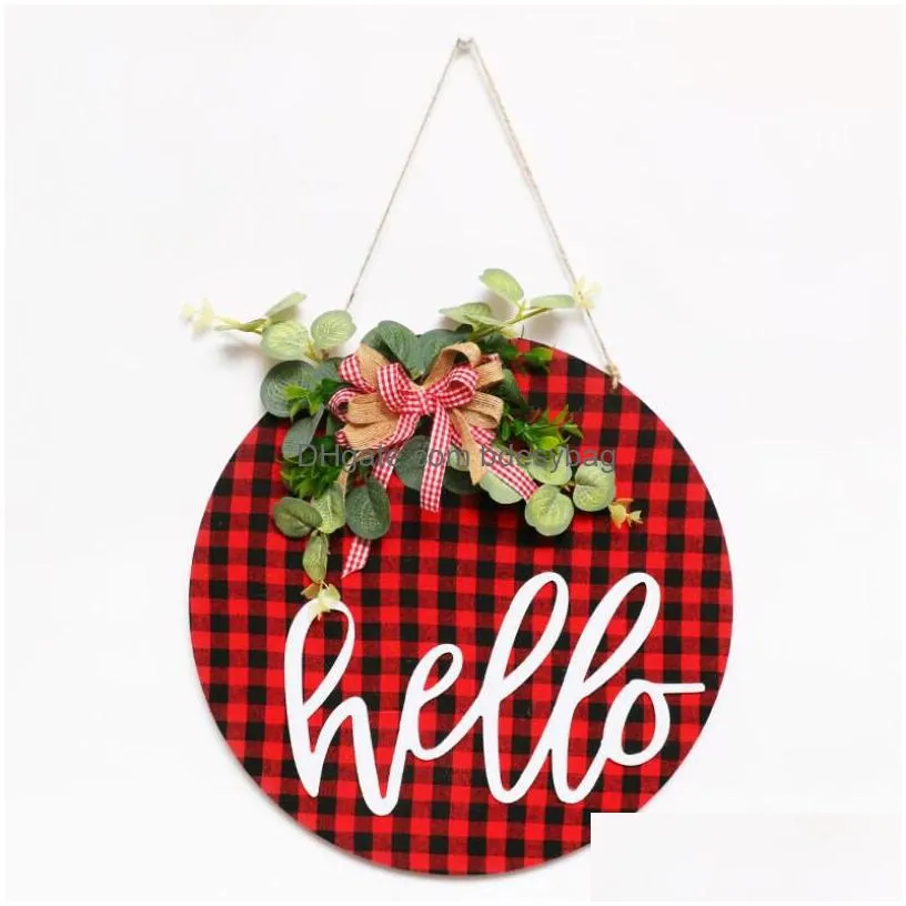 Other Home & Garden Home Decor Wooden Outdoor Welcome Sign Hanging Wreath 30Cm Crafts Rustic For Front Door Round Garland Festival Sup Dhyg9