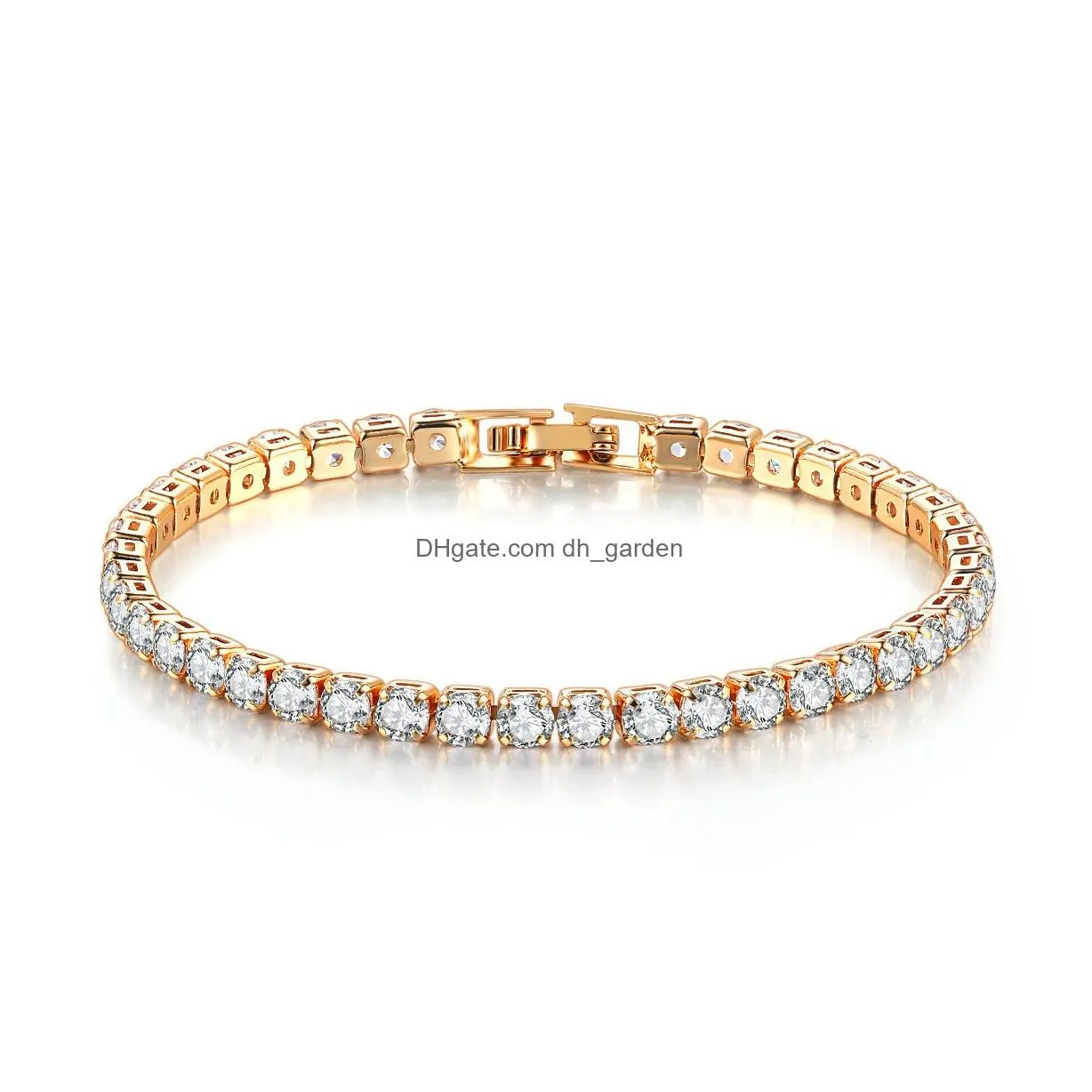 Chain Tennis Bracelets For Women Simple Luxury Round Crystal Gold Color Bangle Chain Wedding Girl Gift Wholesale Jewelry H07 Dhgarden Ottap