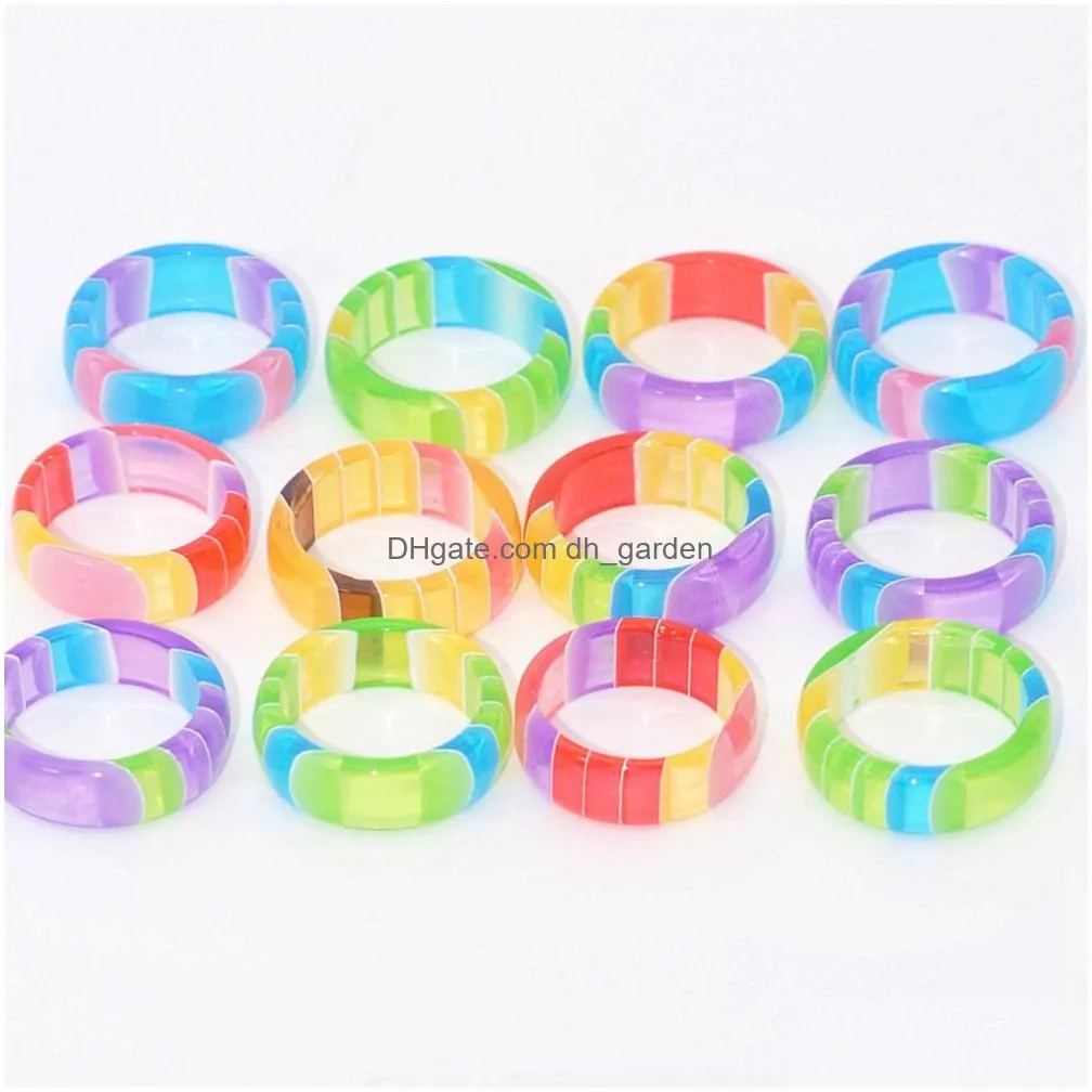 bulk lots 30pcs teenage cute rainbow resin acrylic rings mix color women girls sweet charm finger accessories party lover gifts jewelry size 1618