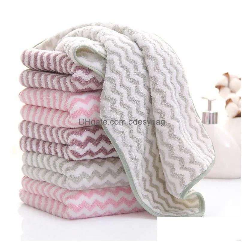 Towel Water Ripples Coral Fleece Kitchen Hand Towel Strong Absorption Washing Room Handkerchief 35X75Cm Drop Delivery Home Garden Home Dh312