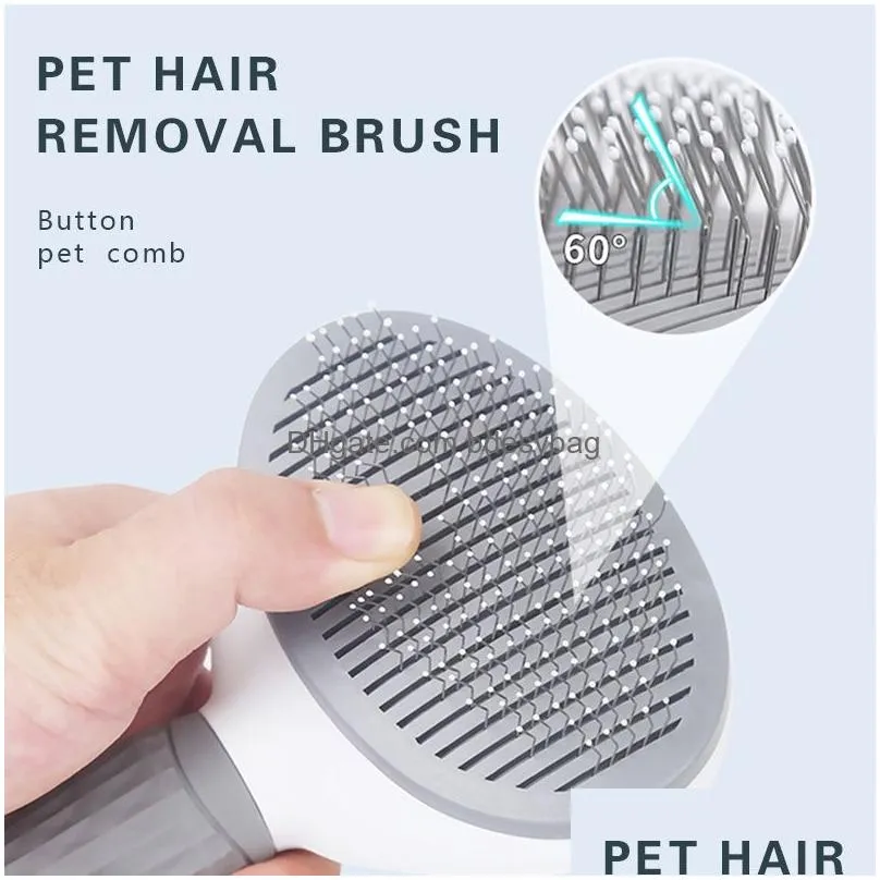Dog Grooming Dog Grooming Hair Removal Comb Brush Stainless Steel Cats Combs Matic Non-Slip Brushes For Dogs Cleaning Supplies Drop De Dhsbm