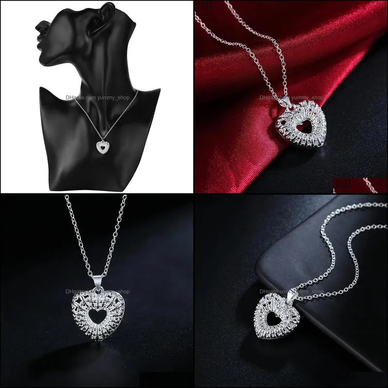 wholesale fashion 925 stamp silver necklace jewelry charm heart elegant women lady jewelry wedding