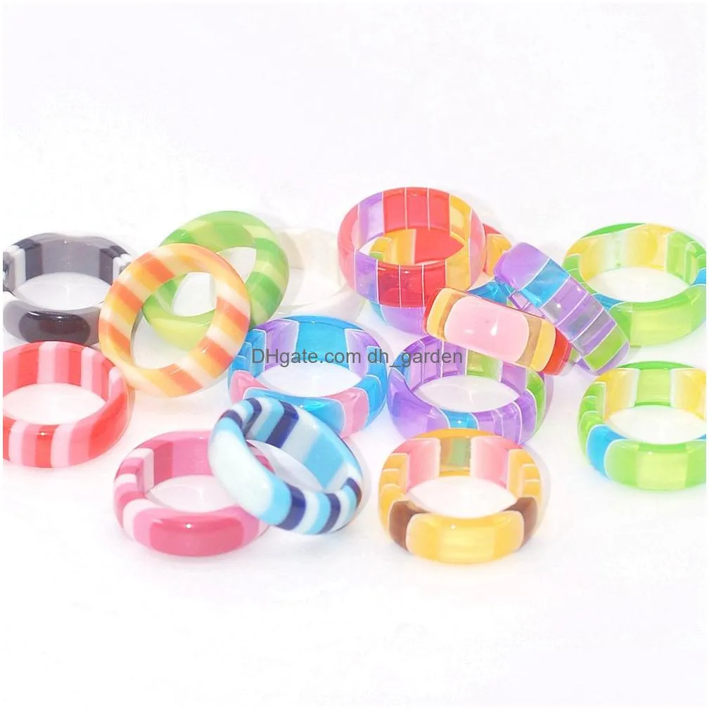 bulk lots 30pcs teenage cute rainbow resin acrylic rings mix color women girls sweet charm finger accessories party lover gifts jewelry size 1618