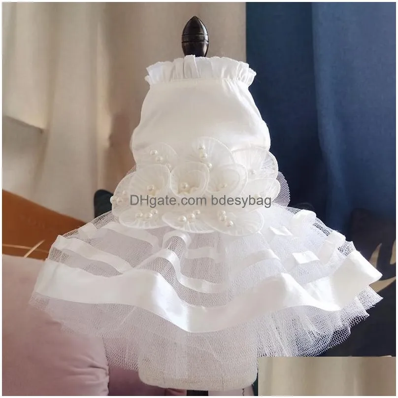 Dog Apparel Pet Dog Apparel Rose Flower Gauze Dress Skirt Puppycat Princess Clothes For Cat Costume Xs/S/M/L/Xl Drop Delivery Home Gar Dhr3O