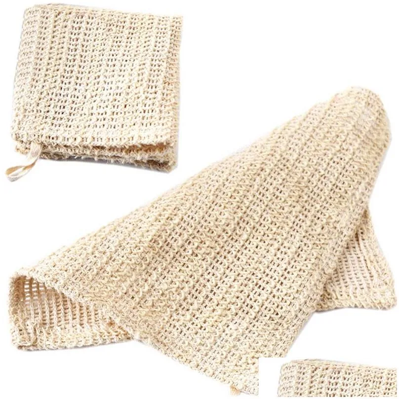 100% nature sisal cleaning towel for bath body exfoliating linen sisal wash cloth 25x25cm shower washcloth sisal linen fabric