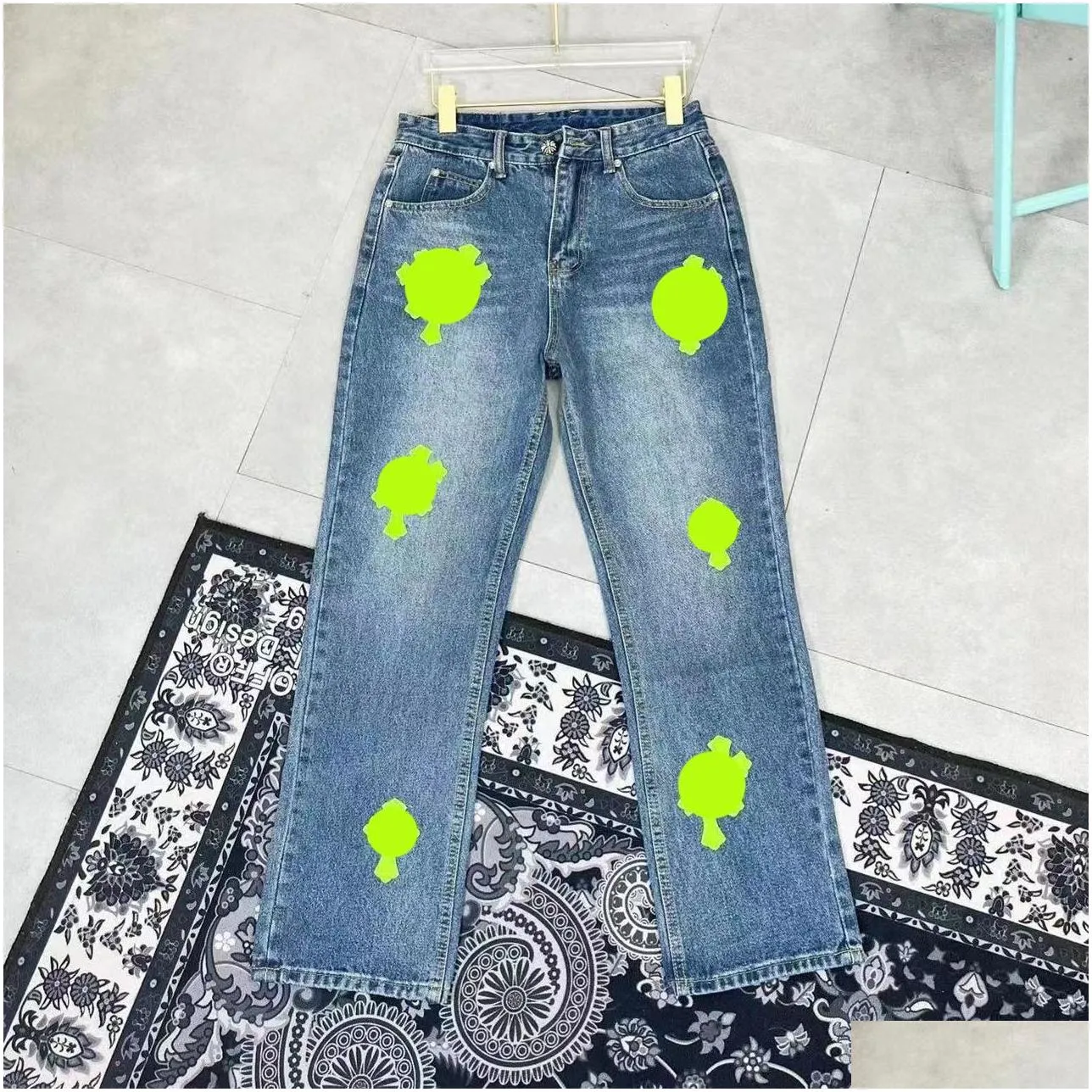 2023 Mens Jeans Designer Make Old Washed Jeans Chrome Straight Trousers Heart Prints for Women Men Casual Long Style Blue Black chromees hearts Purple Jeans